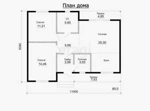 Дом 85м², 1-этажный, участок 6 сот.  