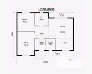 Дом 85м², 1-этажный, участок 6 сот.  