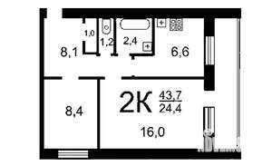 2-к квартира, на длительный срок, 45м2, 2/14 этаж