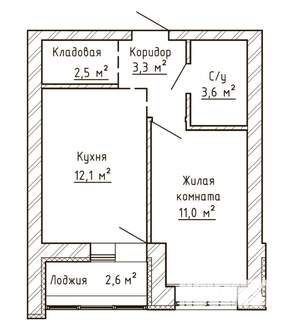 1-к квартира, строящийся дом, 34м2, 5/9 этаж