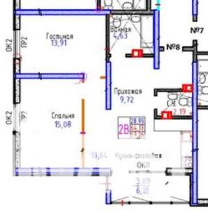 2-к квартира, вторичка, 67м2, 2/16 этаж