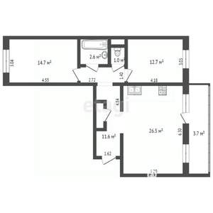 2-к квартира, вторичка, 69м2, 3/10 этаж