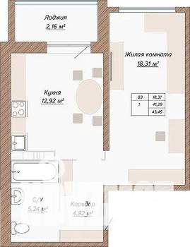 1-к квартира, вторичка, 43м2, 10/16 этаж