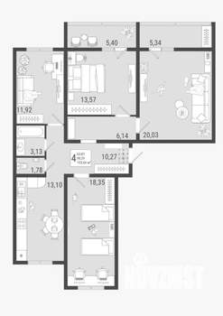 4-к квартира, строящийся дом, 104м2, 1/9 этаж