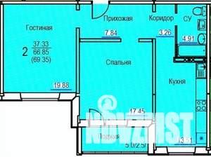 2-к квартира, строящийся дом, 69м2, 1/7 этаж