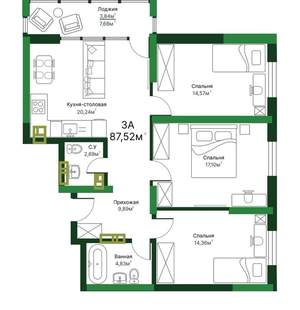 3-к квартира, вторичка, 88м2, 2/16 этаж