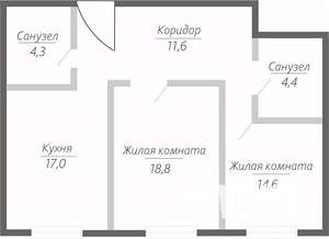 2-к квартира, строящийся дом, 71м2, 3/15 этаж