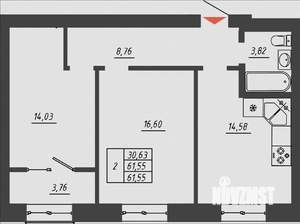 2-к квартира, строящийся дом, 62м2, 8/10 этаж