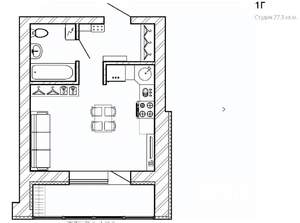 Студия квартира, вторичка, 27м2, 2/9 этаж