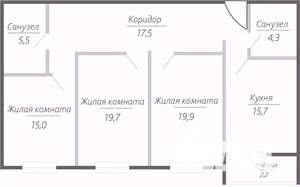 3-к квартира, строящийся дом, 100м2, 7/15 этаж