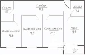 3-к квартира, строящийся дом, 100м2, 10/15 этаж