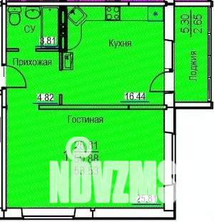 1-к квартира, строящийся дом, 54м2, 2/7 этаж