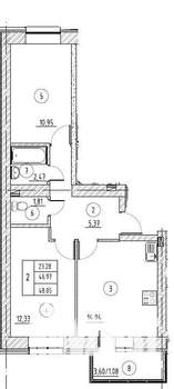 2-к квартира, вторичка, 50м2, 6/12 этаж