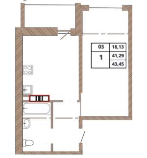 1-к квартира, вторичка, 41м2, 3/12 этаж
