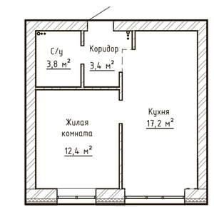 1-к квартира, строящийся дом, 35м2, 2/6 этаж