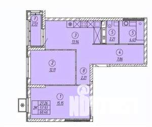 2-к квартира, строящийся дом, 59м2, 1/9 этаж