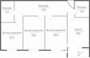 3-к квартира, строящийся дом, 100м2, 10/15 этаж