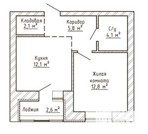 1-к квартира, строящийся дом, 38м2, 2/9 этаж