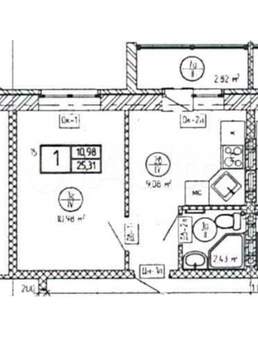 1-к квартира, вторичка, 24м2, 2/5 этаж