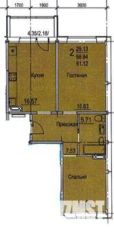 2-к квартира, сданный дом, 61м2, 2/7 этаж