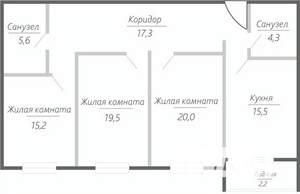 3-к квартира, строящийся дом, 100м2, 8/15 этаж