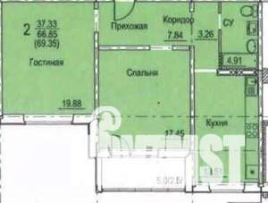 2-к квартира, строящийся дом, 69м2, 1/7 этаж