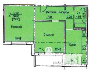 2-к квартира, сданный дом, 69м2, 6/7 этаж