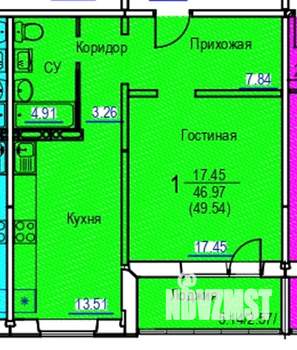 1-к квартира, сданный дом, 50м2, 4/7 этаж