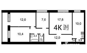 4-к квартира, вторичка, 73м2, 2/12 этаж