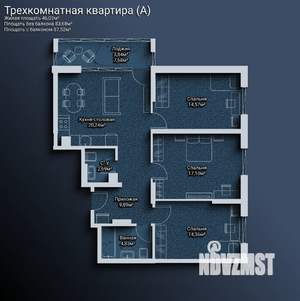 3-к квартира, вторичка, 88м2, 7/16 этаж