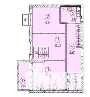 2-к квартира, строящийся дом, 45м2, 2/9 этаж