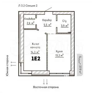 1-к квартира, вторичка, 38м2, 5/7 этаж