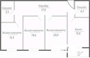 3-к квартира, строящийся дом, 100м2, 10/15 этаж