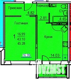 1-к квартира, сданный дом, 45м2, 7/7 этаж