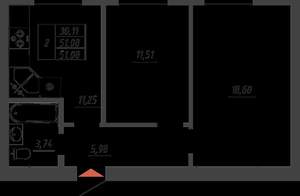 2-к квартира, вторичка, 51м2, 10/10 этаж