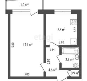 1-к квартира, вторичка, 33м2, 7/9 этаж