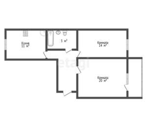 2-к квартира, вторичка, 59м2, 1/9 этаж
