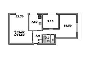 3-к квартира, вторичка, 64м2, 6/16 этаж