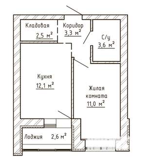 1-к квартира, строящийся дом, 34м2, 2/9 этаж