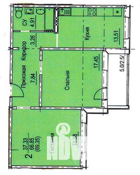 2-к квартира, вторичка, 69м2, 7/7 этаж