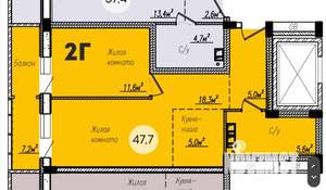 2-к квартира, сданный дом, 47м2, 2/9 этаж