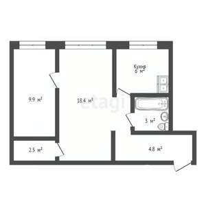 2-к квартира, вторичка, 45м2, 1/5 этаж