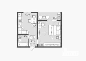 1-к квартира, строящийся дом, 44м2, 1/9 этаж