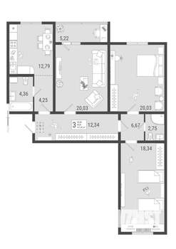 3-к квартира, строящийся дом, 101м2, 6/9 этаж