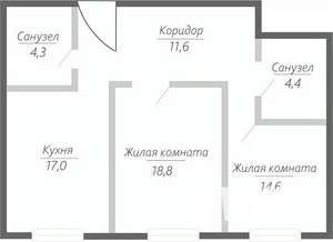 2-к квартира, строящийся дом, 71м2, 3/15 этаж