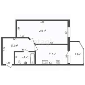 1-к квартира, вторичка, 46м2, 13/16 этаж