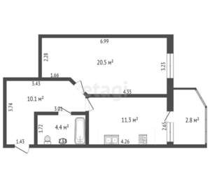 1-к квартира, вторичка, 46м2, 13/16 этаж