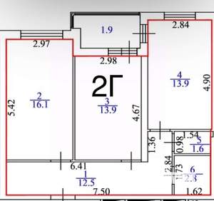 2-к квартира, вторичка, 65м2, 2/19 этаж