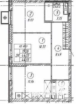 2-к квартира, строящийся дом, 45м2, 2/9 этаж