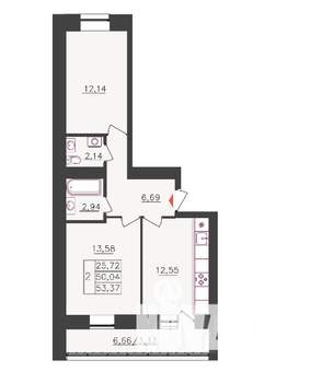 2-к квартира, вторичка, 53м2, 2/10 этаж
